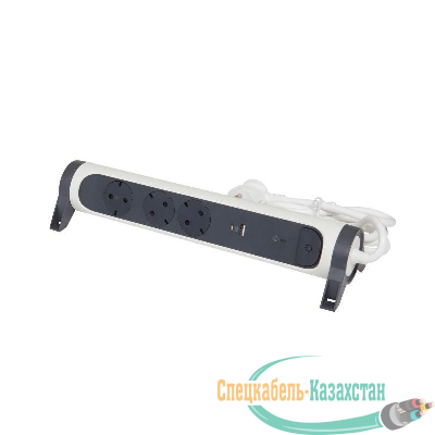 Удлинитель 3х1.5м 16А IP20 Комфорт 3х2P+E 2хUSB A+C 3А с поворотн. осн. защита от импульсных перенапряжений бел./черн. Leg 694508