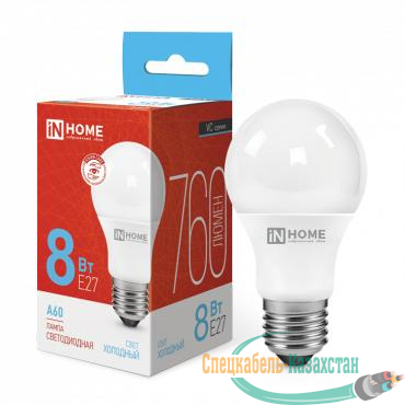 Лампа светодиодная LED-A60-VC 8Вт грушевидная 6500К холод. бел. E27 760лм 230В IN HOME 4690612024042