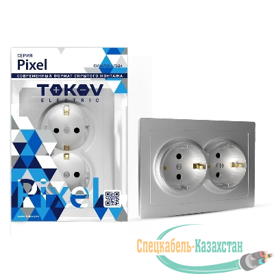 Розетка 2-м СП Pixel 16А IP20 с заземл. защ. шторки в сборе алюм. TOKOV ELECTRIC TKE-PX-R2FZSF-C03