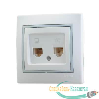 Розетка компьютерная + телеф. СП Мира RJ11 + RJ45 бел./сер. Lezard 701-0215-143
