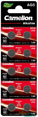 Элемент питания алкалиновый "таблетка" G 5 Mercury Free AG5-BP0%Hg 393A/LR754/193 BL-10 (блист.10шт) Camelion 12813