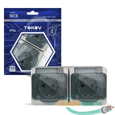 Розетка 2-м ОП Nix 16А IP54 250В с заземл. с прозр. крышкой сер. TOKOV ELECTRIC TKE-NX-R2Z-C06T-IP54